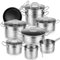 Velaze Juego de Ollas, Batería de Utensilios de Cocina de Acero Inoxidable, Conjunto de Cacerolas Antiadherentes con Tapa de Vidrio(14 Piezas)