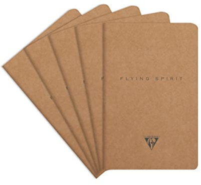Clairefontaine 103506C - Packung mit 5 Hefte Flying Spirit, liniert 11x17 cm 48 Blatt, Braun Motiven sortiert, 1 Pack