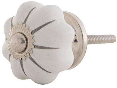 Möbelknopf Kürbisform klein Keramik Porzellan Vintage Landhausstil Shabby-Chic 34 Ø metrisch M3 Edelstahl (weiss Silber)
