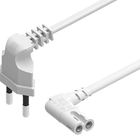 0.75M Cable de Alimentación EU 2 Enchufe a 90 Grados en el Ángulo Recto IEC C7 Gráfica 8, Aplicable a Samsung,Philips, LG Sonisharp Panasonic LED TV Sky TV, Sky High Tech TV Blanco