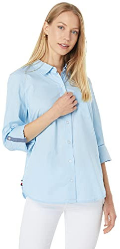 Tommy Hilfiger Damen Klassisches Langarmshirt mit Rolllasche und Knopfleiste (Standard und Übergröße), Kristallblau, XL, Crystal Blue, X-Groß