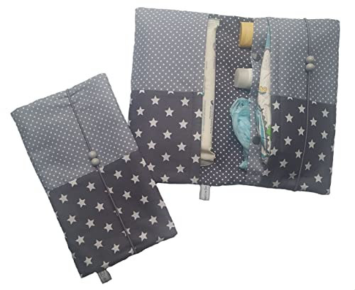 Wickeltasche Windeltasche graue Sterne und farbige Pünktchen Handmade by die-kreative-fee (Hellgrau)