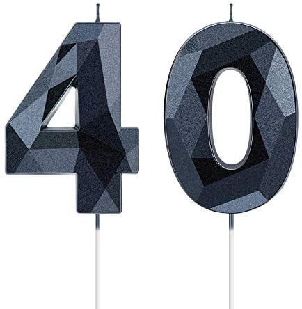 Nuanchu 40th Birthday Candles, Number 40 Happy Birthday Cake Topper 3D Diamond Shape Numeral Sparkler Candles for Men Women Party Wedding Decoration Theme Party (Black)