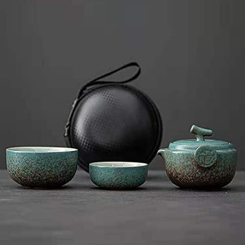 La cocina Ceramic Gongfu Travel Tea Set - Gorgeous Chinese Teapot Set with 2 Tea Cups, Portable Carrying Case…