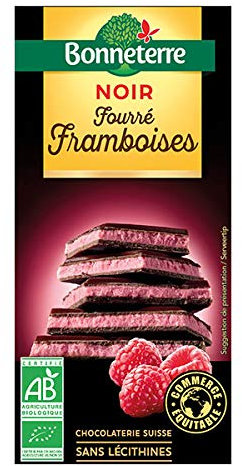 Bonneterre - Tablette Chocolat Noir Fourré Framboises 100G - Vendu par unité