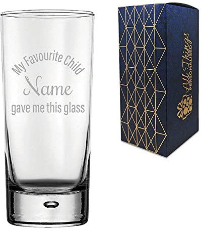 Personalised Engraved Bubble Hiball Glass, My Favourite Child gave me This Glass Design, Personalise with Any Name for Any Parent