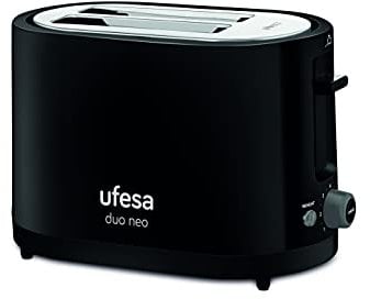 Ufesa TT7485 Duo Neo Tostadora de 750W, 7 Niveles de Tostado, 2 Ranuras para 2 Tostadas, Función Descongelar y Recalentar, Negro
