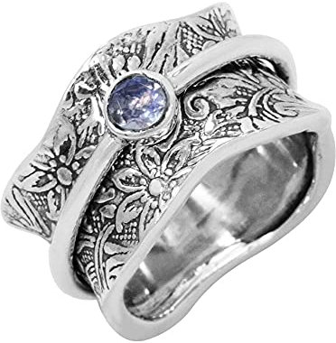 Energy Stone – « ÉQUILIBRE & BEAUTÉ », bague tournante de méditation avec pierre semi-précieuse (EU88S Rose Quartz, 61 (19.4))