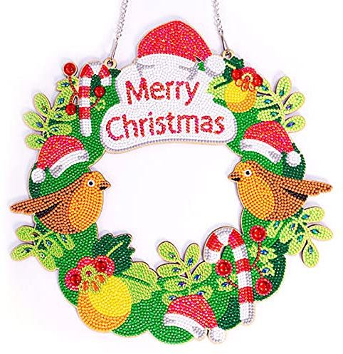 Ruick Diamond Art Wreath Kit, Crystal Door Wreath DIY 5D Diamond Painting, Embroidery Rhinestone Christmas Wreath Kit for Front Door Wall Hanging Decor Hat