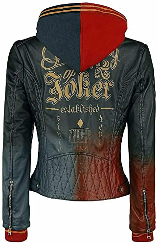 Harley Quinn Kostüm - Damen Rot & Schwarz Psychotic Squad Varsity Cosplay Hoodie Letterman Jacke
