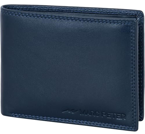 Marc Peter® Echt-Leder Geldbörse Hanover | Geldbeutel für Herren mit RFID-Schutz | Groß 10 Fächer Portmonee | Blau Nappa Portemonnaie