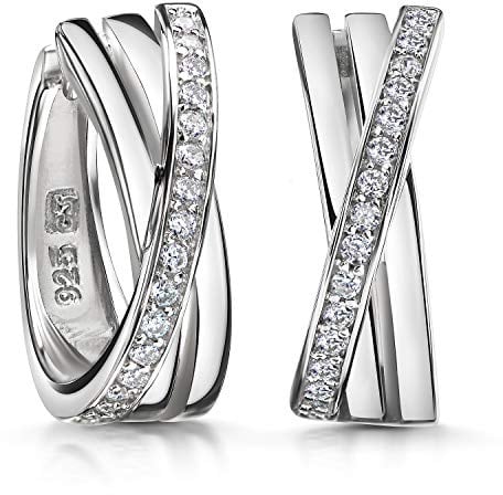 MATERIA by Matthias Wagner Damen Ohrringe Creolen Silber 925 - Zirkonia Klappcreolen 16mm SO-442