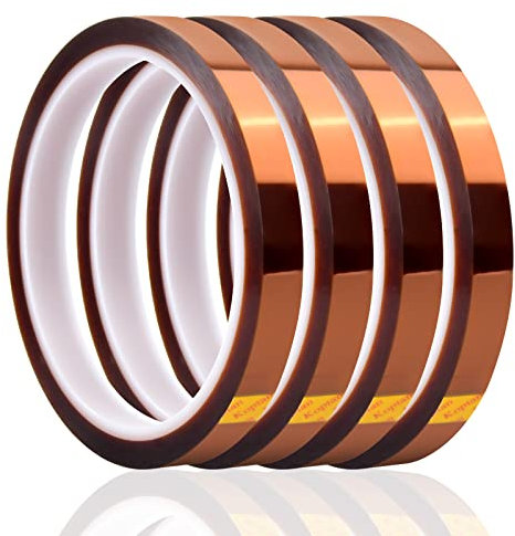 Catime 4 Rollen 10mm x 30m Hohen Temperaturen Hitzebeständig Klebeband, Polyimid Kapton Tape, Hochtemperatur Band, Hohe Temp Elektronik Isolierband für 3D-Drucken Sublimations Löten (Braun)