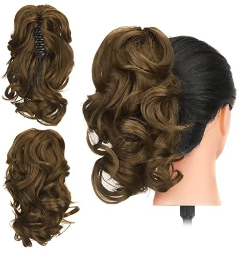 Gairyan 30cm Pferdeschwanz Haarteil Zopf Extensions Lang Lockige Claw Clip in Ponytail Extensions Synthetik Haare Extensions Gewellt Haarteil Haarverlängerung für Frauen (Aschbraun)