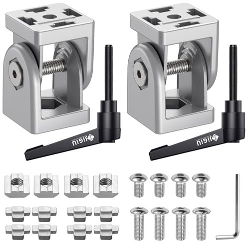 JiGiU 2 Pieces Joint Connector Extrusion Corner Connector 4040 Joint Aluminium Profile 180° Rotation Range Zinc Alloy with Lever and Mounting Accessories