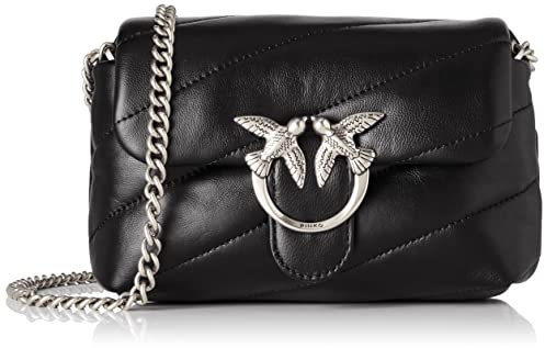 Pinko Love Puff Baby C Sheep Nappa, Borsa Donna, Z99O Nero-Old Silver, U