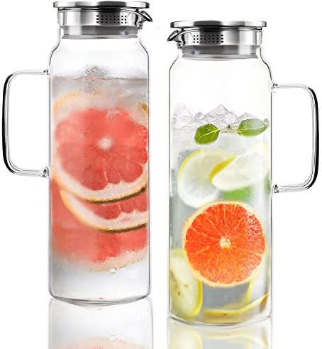 Jarra de vidrio con tapa de 2 cuartos de galón, a prueba de fugas, sin BPA, apta para microondas y lavavajillas, té helado y sol, sangría, café frío y más