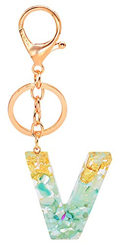 Buchstaben-Schlüsselanhänger - Harz-Anhänger Mit Englischem Alphabet-Design, Blumen-Motiv, A-Z für Frauen, Mädchen, Geburtstagsgeschenke (V, One Size)
