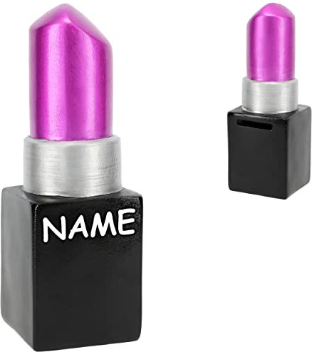 alles-meine.de GmbH Spardose Verschiedene Modelle wählbar mit Verschluss - aus Kunstharz/Polyresin Lippenstift/pink - rosa inkl. Name - mit Verschluss - aus Polyresin..