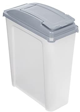 M1SS Heavy Duty Plastic Clip Lock Lid Bin, Slimline Bin With Removable Lid, Rubbish, Dustbin, Trash Can, Waste or Storage of Animal Feed (25L, Clear/Cool Grey)