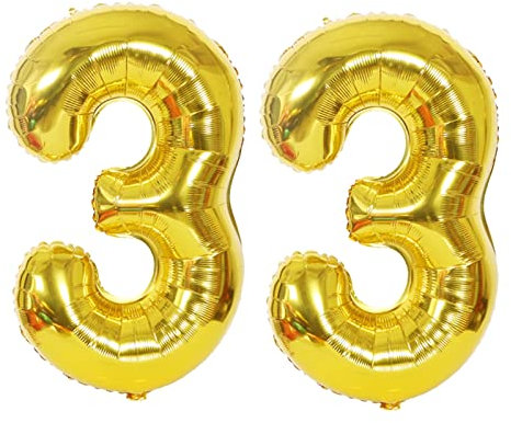 D2D | Party Balloon Zahl 33 XXL in Gold - Größe: 100 cm - Folienballons - Zahlenballons - Geburtstagdeko - Helium Ballons