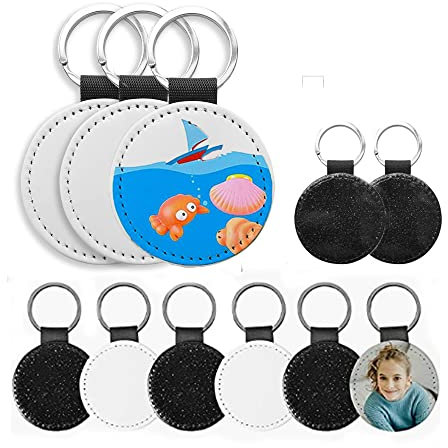 Exogio 10 Pcs Porte-Clés Vierges par Sublimation, PU Anneau Porte Clé Transfert de Chaleur, DIY Porte-Clés Photo Personnalisée, DIY Porte Clef Voiture, Etiquette Bagage, Cadeau Couple