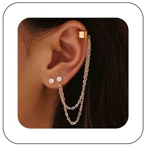 Dervivea Boho Quaste Kette Ohr Manschette Ohrringe Winzigen Kristall Ohrstecker Ohrringe Gold Cz Ohrclip Ohrringe Lange Kette Baumeln Knorpel Ohrringe Schmuck-Set Für Frauen Und Mädchen