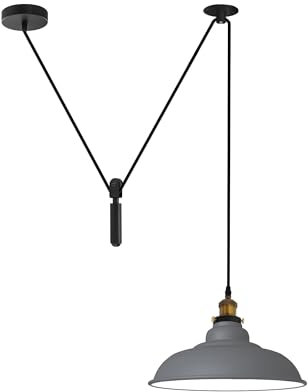 DC VOLTAGE Vintage Style Ceiling Pendant Gray Curvy 32cm Metal Fitting E27 Holder Industrial Hanging Light Shade 2m Adjustable Flex Cable with Ceiling Rose for Bar Pub Restaurant Gallery Cafe
