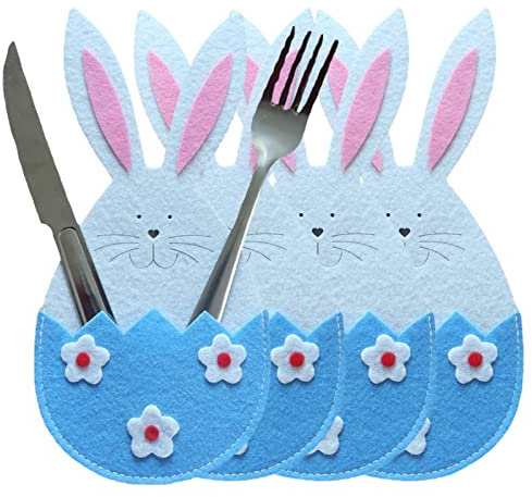 Dubbulon 12 Ostern Besteckhalter Filz, Osterbestecktaschen, Osterhasen Besteckhalter, Ostern Tisch Deko Osterhase Bestecktasche, Tischdeko Kaninchen Besteckbeutel Serviettentaschen Für Besteck Deko