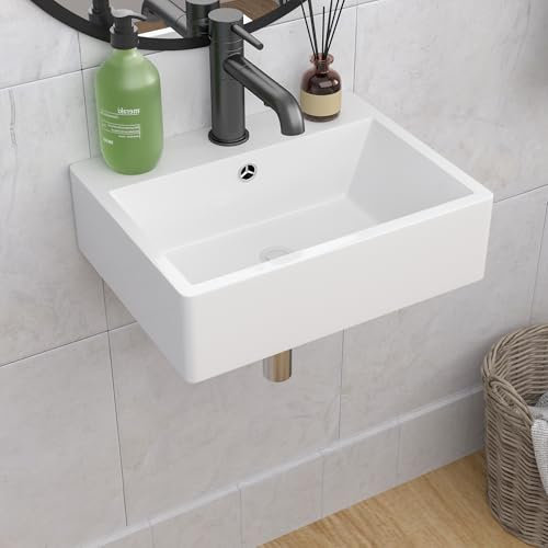 Lepuday - Lavandino da bagno sospeso rettangolare in ceramica, 53,3 x 40,6 cm, con troppopieno