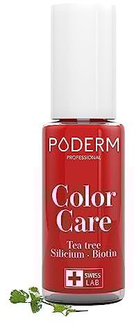 PODERM - TEEBAUM-NAGELLACK COLOR CARE Kräftiges Rot - verbessert das Aussehen für die gelbe oder brüchige Nägel - 2 IN 1 PFLEGE - Hergestellt in der Schweiz