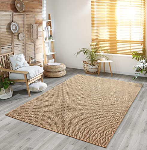 the carpet Kansas - robuster In- und Outdoor Teppich im natürlichen Jute-Look, wetterfest, geeignet für Terrasse und Garten, Raute, ca. 120 x 170 cm