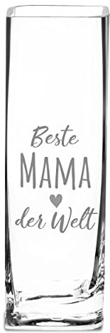 SMYLA Muttertagsgeschenk - Personalisierte Glasvase, Runde Blumenvase mit Gravur, Schnittblumen Deko, Beste Mama der Welt, Leonardo Qualität inkl. Hochwertige Geschenkverpackung