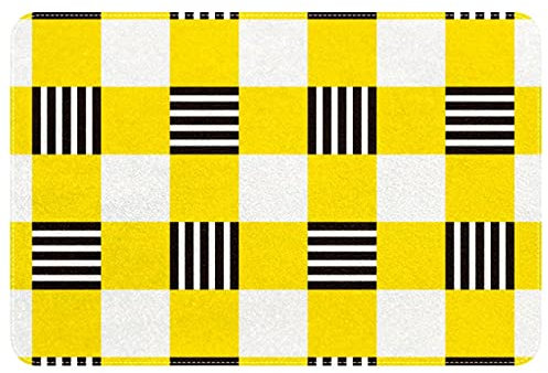 WOSHJIUK gelb weiß schwarz gestreift kariert Teppich,Fußmatte,20x31 Zoll Türteppiche für Wohnzimmer,Bodenmatte,Schlafzimmerteppich