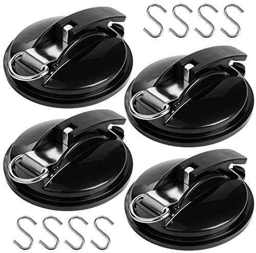 Knpwer Pack of 4 Car Suction Cups with 8 S-Hooks, Multifunctional Suction Cup, Connecting Awnings, Car Tensioner, Anchor Tool, Car Holder, Luggage Tarpaulin (Black, 4)