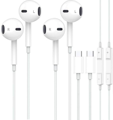 2 Pack USB C Headphones,Type C Earphones, In-Ear Wired Earbuds Compatible with iPhone 15 Pro Max Plus,iPad Pro Air,Huawei P60/50/40/30,Samsung Galaxy S23/S22/S21/S20/Ultra,Google Pixel 8/7/6,Android