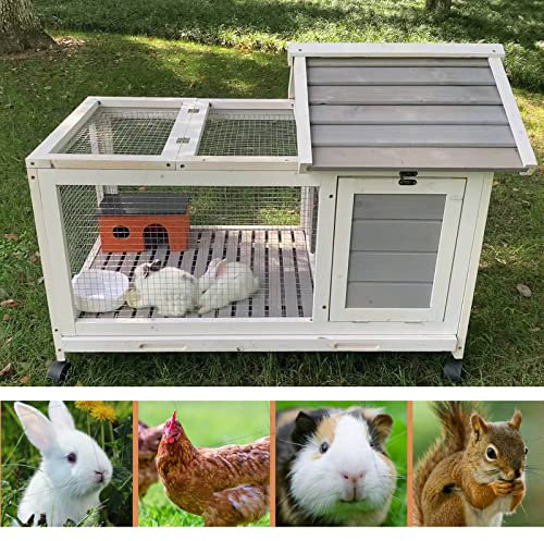 Kaninchenkäfig – Kaninchenkäfig, Meerschweinchenkäfig, Kaninchenkäfig für den Außenbereich, Kaninchenstall mit tieferer auslaufsicherer Kunststoffwanne – 4 Rollen inklusive