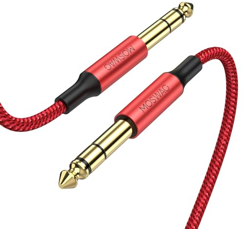 MOSWAG Cable 6.35mm TRS a TRS 5M Instrumento Nylon | Para guitarra, bajo, teclado, pedales y amplificador - blindaje antirruido, sonido limpio