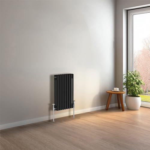 NRG 600 x 425mm Black Horizontal Traditional Column Cast Iron Style Radiator Central Heating Radiator Perfect for Bathrooms, Kitchen, Living Room Triple Panel