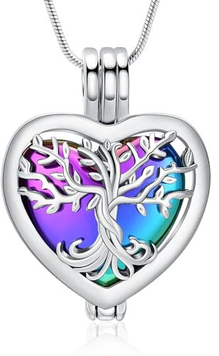 VCCWYQK Tree of Life Urn Necklace for Ashes with Hollow Glass Vial Cylinder Cremation Jewelry Keepsake Memorial Lockets for Women Men Pet Ashes Holder (A)