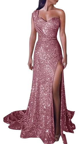 Robe élégante et formelle à paillettes pour femme - Robe de soirée sexy dorée - Robe longue sans bretelles - Col en V, rose gold, M