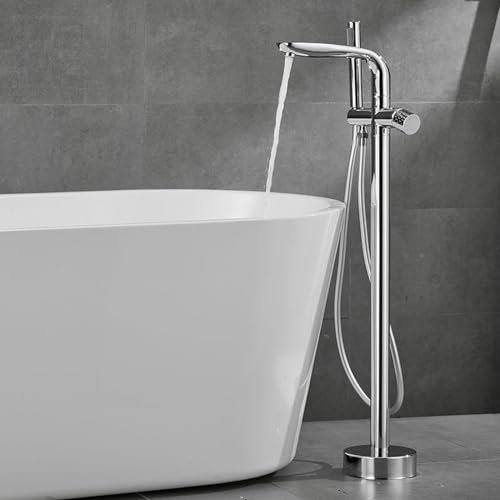 Mitigeur pour Baignoire Ilot Monopoignée 2 Mode Robinet Baignoire avec Douchette Sur Pied,chrome