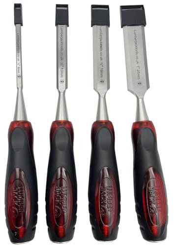 LUMBER JACK 4 Piece Wood Chisel Set Bevel Edge Woodworking Carving Heavy Duty Hand Tools High Carbon Steel Blade 1/4 1/2 3/4 1, WCS4P