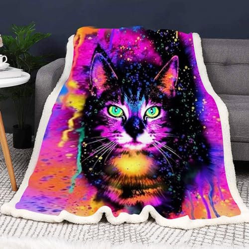 SMchwbc Katze Decke 150x200 cm Kuscheldecke Katze Wohndecke Flanelldecke Katzen 3D Drucken Süße Katzen Flauschig Sofadecke 130x150 cm Kuscheldecken Couchdecke (1,100 x 140 cm)
