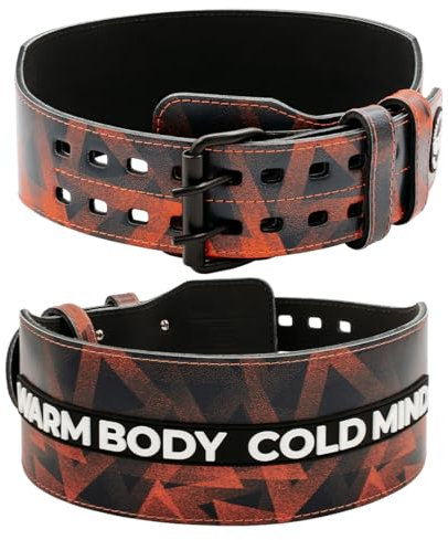 WARM BODY COLD MIND Gewichthebergürtel aus Leder. 10,2 cm Verstellbarer Gürtel mit Schnalle für Training, Kniebeugen, Fitnessstudio, (Rot & Schwarz, M)