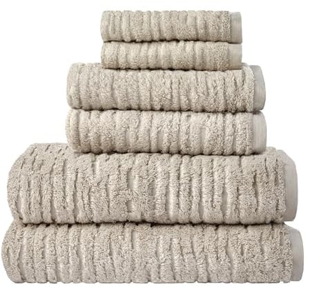 SKL Home CloudSoft Bath Towel Set, 6-Piece, 100% Cotton Luxury, Oatmeal