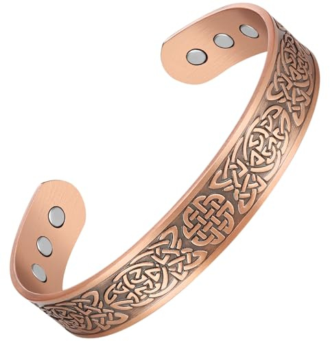 Jeracol Kupfer-Magnetarmband für Männer und Frauen, massive | Verstellbares Kupferarmband mit 6 integrierten Magneten und Geschenkbox