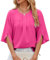 OLIPHEE Classico Camicia Girocollo Donna Manica a 1/2 Chiffon Blusa Plissettata Estiva Elegante Top (S, Rosa)