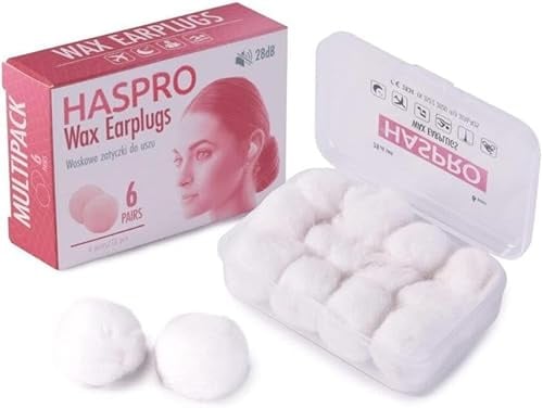 HASPRO Wachs-Ohrstöpsel – wasserdicht, bequeme Passform für Schlaf, Schwimmen, Motorradfahren, geeignet für Erwachsene und Kinder – 6 Paar mit langer Lebensdauer Tragetasche
