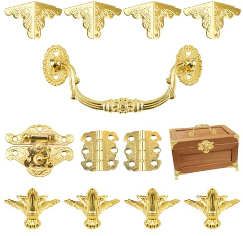 MOROBOR Gold Schmuckschatulle Antike Schloss Hasp Scharniere Griff Box Eckschutz Kit für DIY Schmuckschatulle, Holzkoffer Schmuck Brust Aufbewahrungsbox Schutz, Box nicht enthalten
